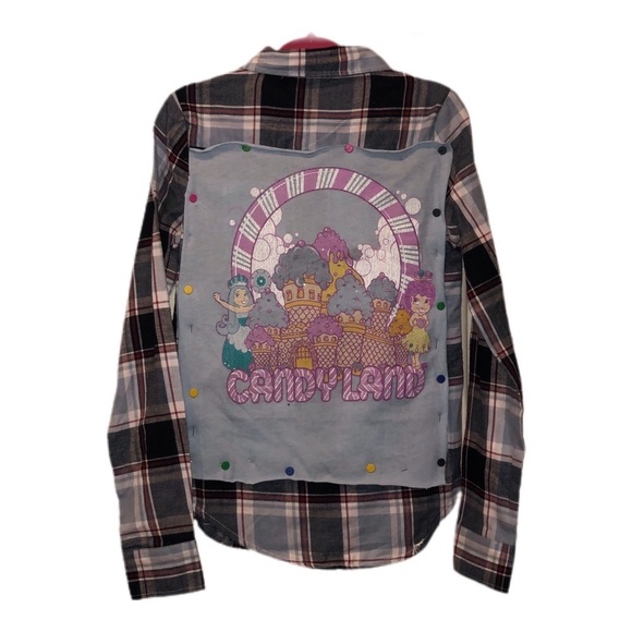 Kid’s Navy, Baby Blue, & Pink Plaid W/ Candyland Back Patch - Picture 4 of 4